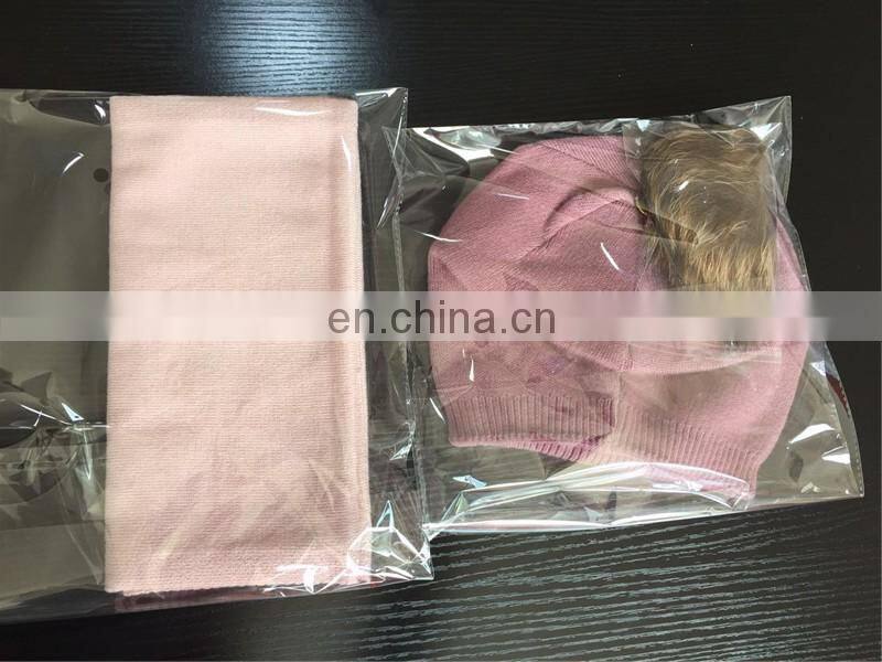 Wholesale Knitted Wool Cashmere Scarves Raccoon Fur Pom Hat Scarf Combination