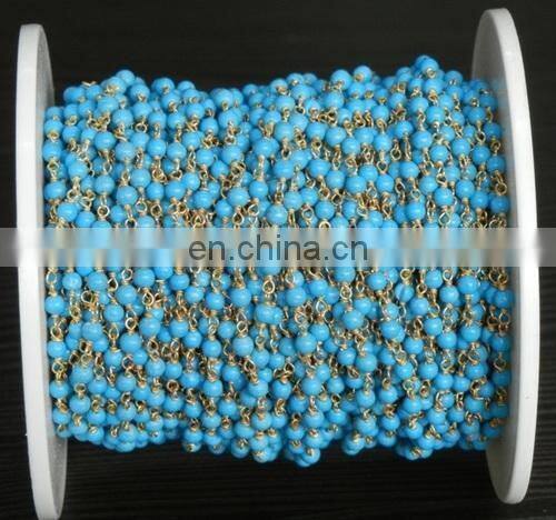 Syn Turquoise Wire Wrapped Gemstone Beaded Chain