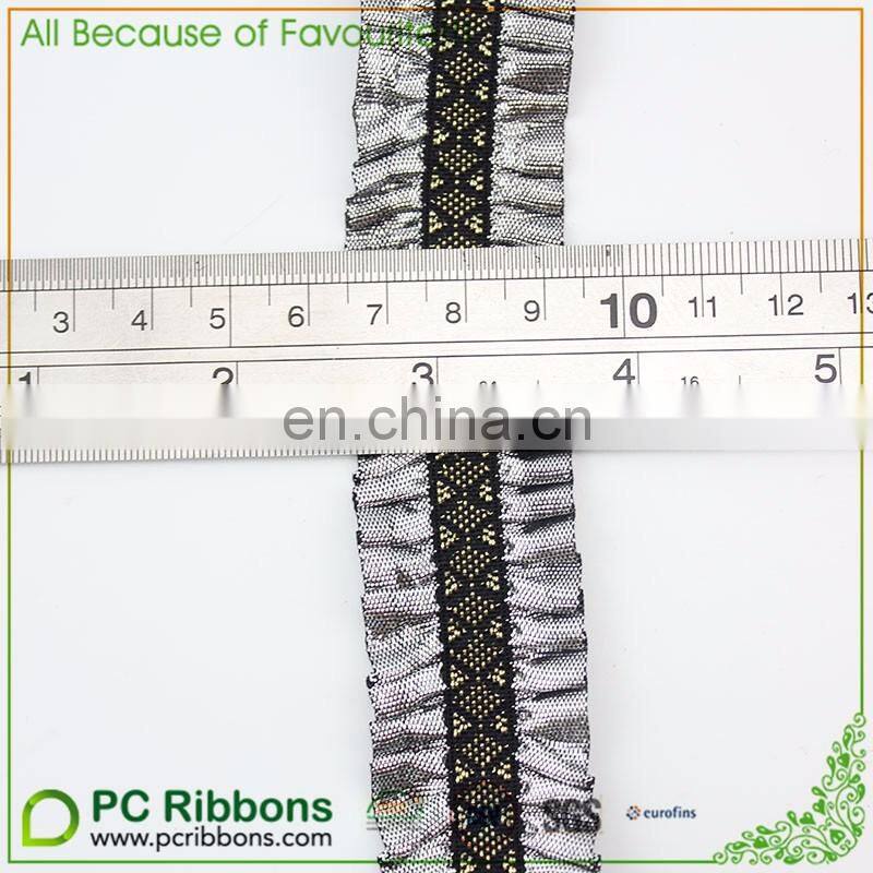 16mm Wholesale ruffle metallic elastic band trim ribbon