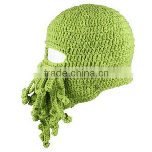 2014 Handmade Knitted Crochet Beard Hat Bicycle Mask Cap Octopus Cool Black SP055