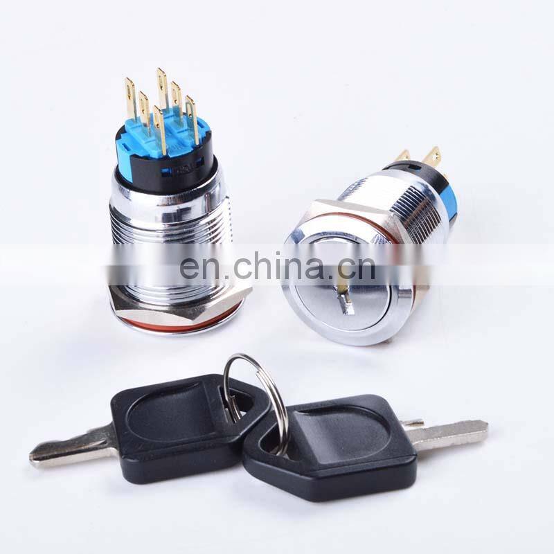 19MM Brass chrome Key Metal Waterproof brass 2 position 1NO 1NC 3 position  2NO 2NC Push Button Switch Button press button