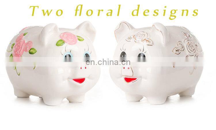 children gift home decoration rose colorful pig shape ceramic money box saving box