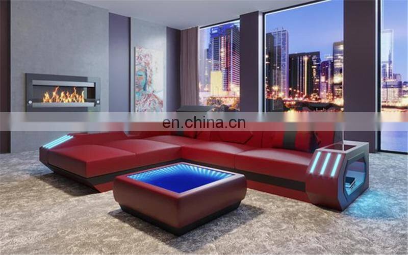 modern design leather corner sofa bed high quality living sofa cum bed with led lights