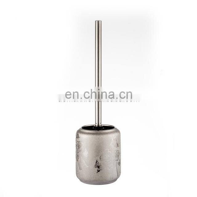 Elegant silver design 6pcs relief hand painted ceramic bathroom accessory sets with soap dispenser toilet brush