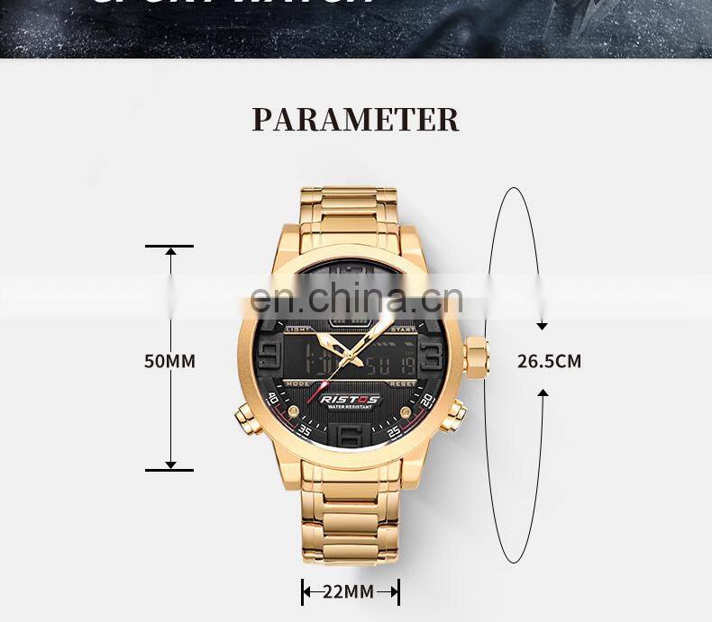 RISTOS Watch Fashion Quartz Chronograph Watches Luxury Brand Stainless Steel Water Resistant 3ATM Watches Men RISTOS 9338