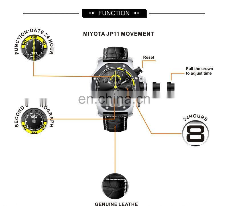 Japan movt quartz stainless steel back waterproof men leather oem watch