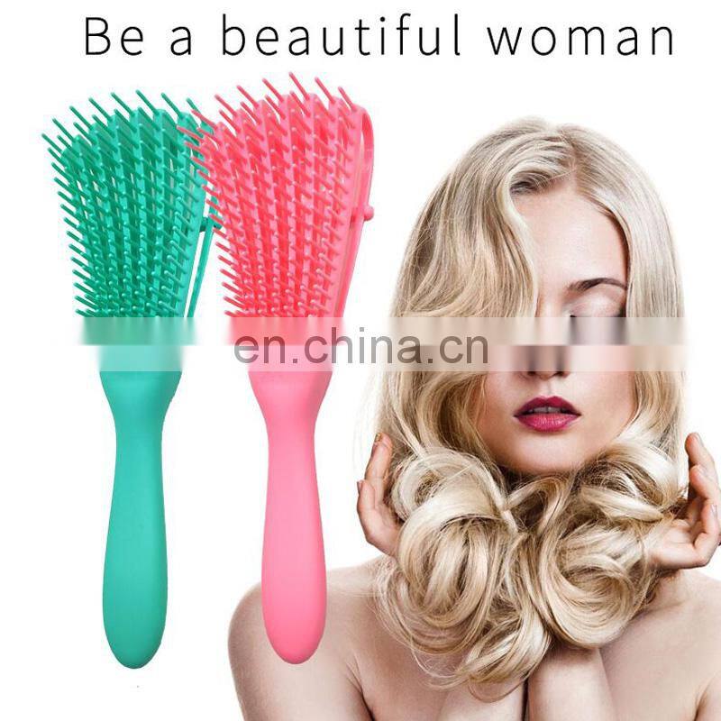 Customized Women Colorful Detangling Plastic Soft Bristle Salon Hair Detangler Brush Comb for Curly Hair