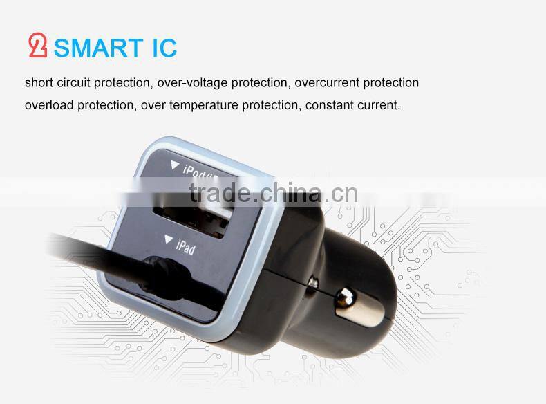 MFi certified Manufacturers fast charging MFi certified 8pin 3.4A USB Car Charger with MFI Cable for iPhone 6 6s Plus 5S 5C 5 SE