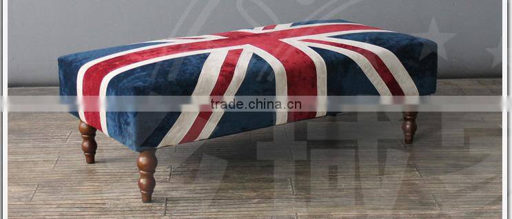 S-150-1 European Style Bench Stool Union Jack Fabric Covered Ottomans