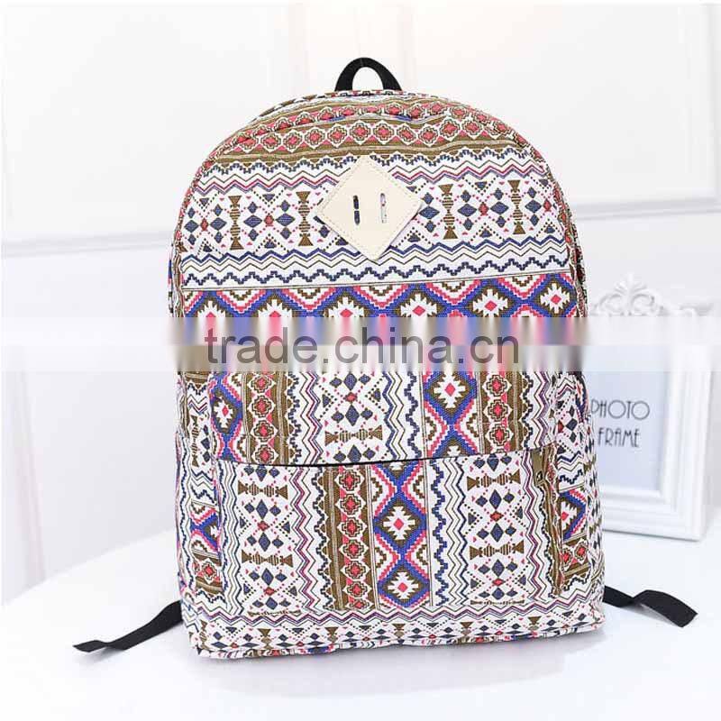 Hot Selling Chevron Tribal Stylish Canvas Printing Women Backpack