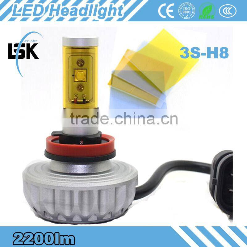 Excellent heat dissipation 3s led headlight 5 Colors Temperature 12v H8 Auto car led motorcycle headlight