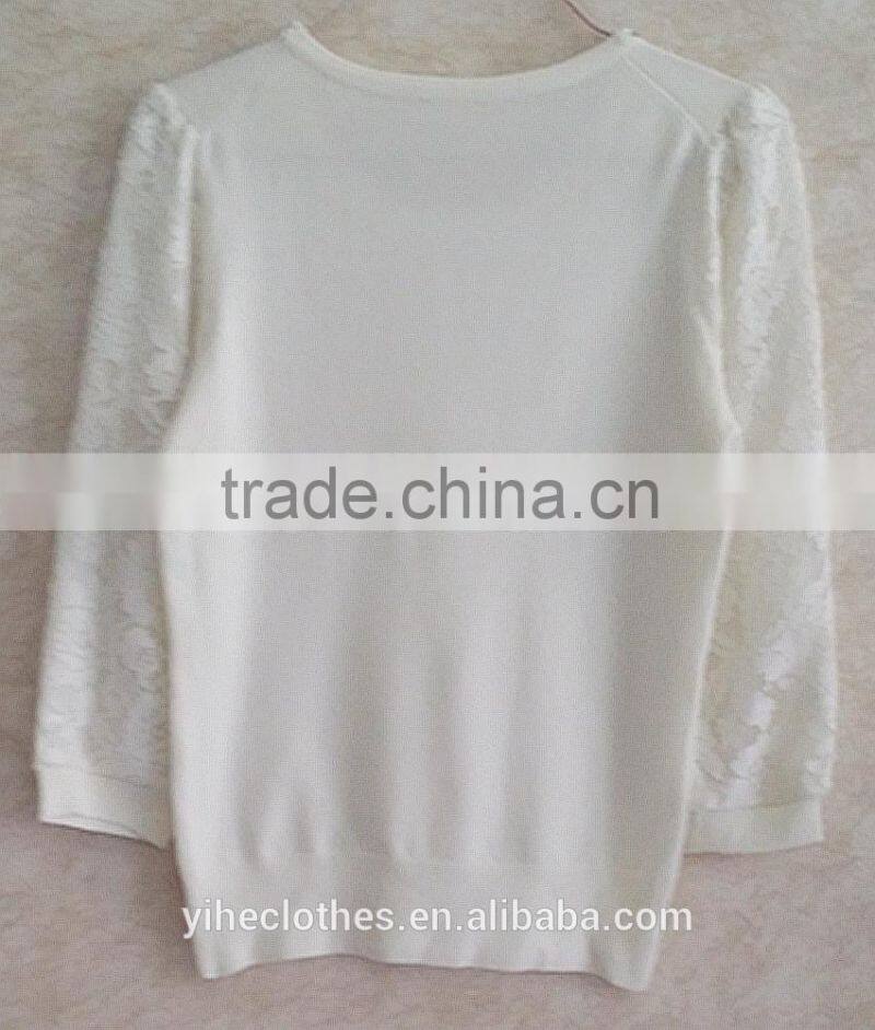 Three quarter sleeve knitting wear lace pullover for lady