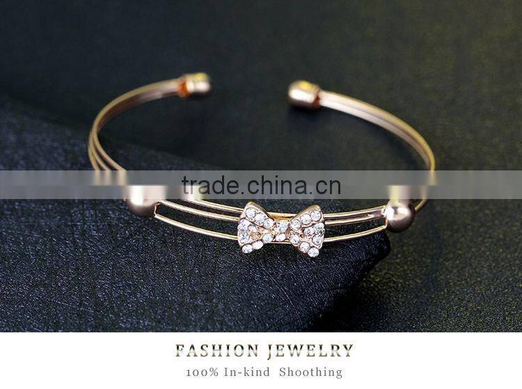 Fashion Popular Pearl Full Rhinestone Bowknot Crystal Earrings Necklace Bangle Ring Jewelry Sets Wholesale