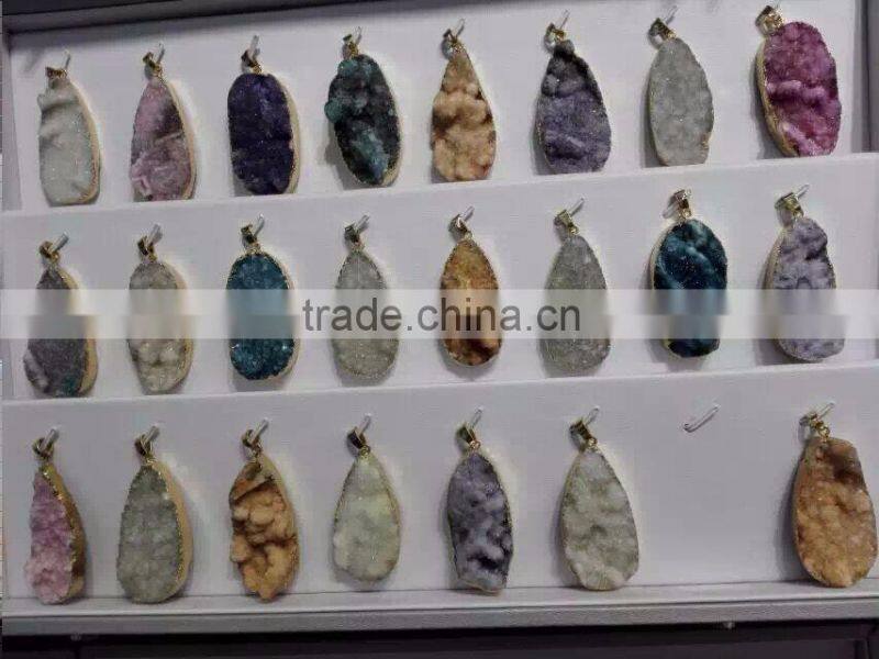 Fashion Natural Crystal Quartz Stone Druzy Rectangle Pendant 2016 Hot Bar Drusy Druzy Pendant