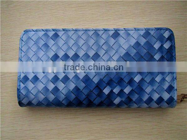Fashionable woven print ladies pu leather long ladies wallet with iron chain