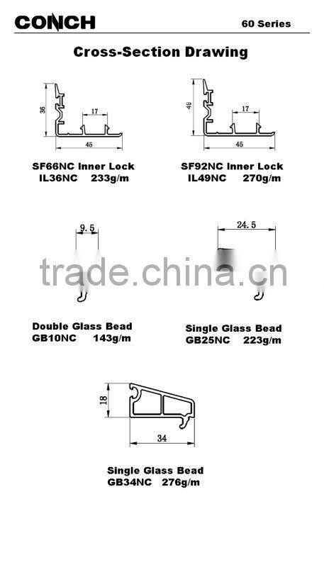 PVC window Profiles Conch 60 external casement window