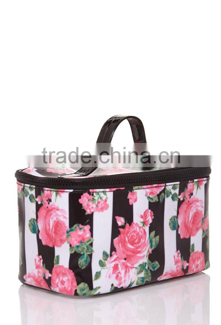 Coated canvas Floral Striped Cosmetic Case