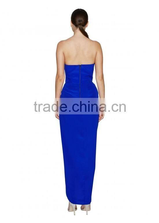 Lady's silk crepe de chin long strapless evening dress