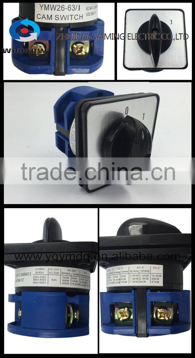 Cam switch YMW26-63/1 Ui 690V Ith 63A 1 pole 2 Positions 4 Terminals selector changeover rotary switch sliver contact