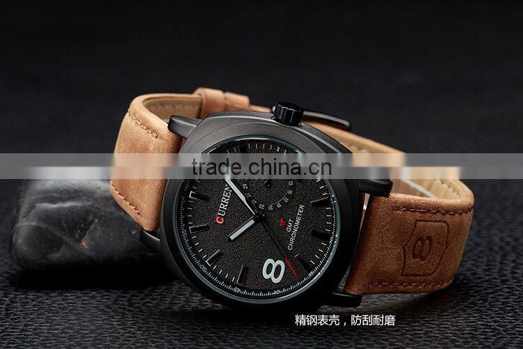 2015 waterproof Sport style Man original Curren watches Luxury Band Leather Strap quartz Clock 43mm Dial Vintage