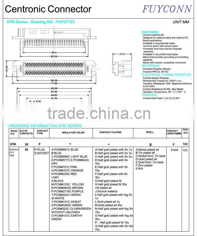 Tyco AMP Centronic champ IDC Male Plug type connector 25 pairs 0.085in with straight cable outlet cover