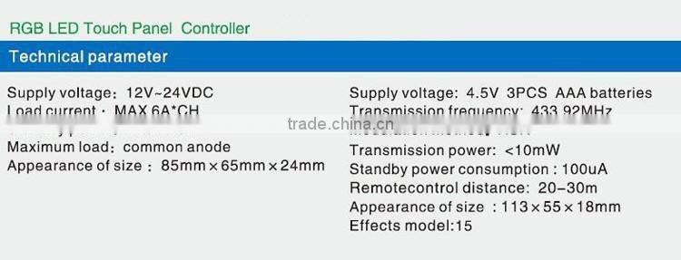 12V~24VDC 20~30m remotecontrol distance 433M RGB LED touch panel controller/Dimmer