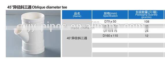 Manufacture Water Supply Plastic Pvc Water Pipe/ PVC fitting oblique diameter tee