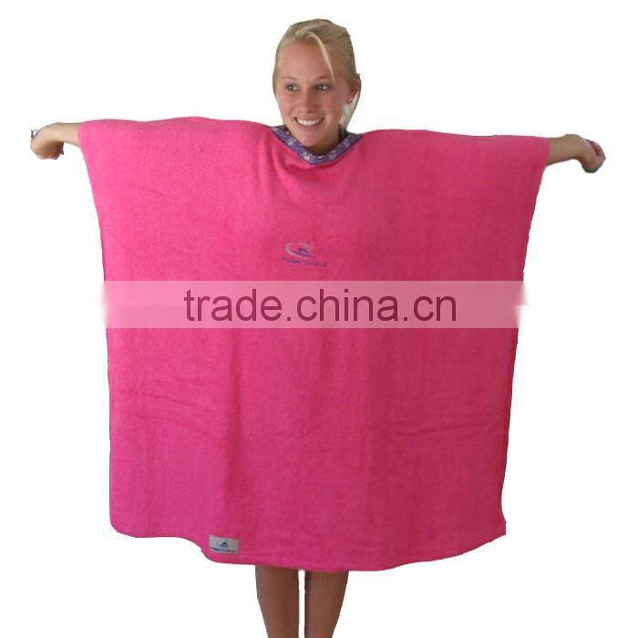 100% plush cotton terry Ladies hooded poncho towel super absorbent hooded lady poncho towel
