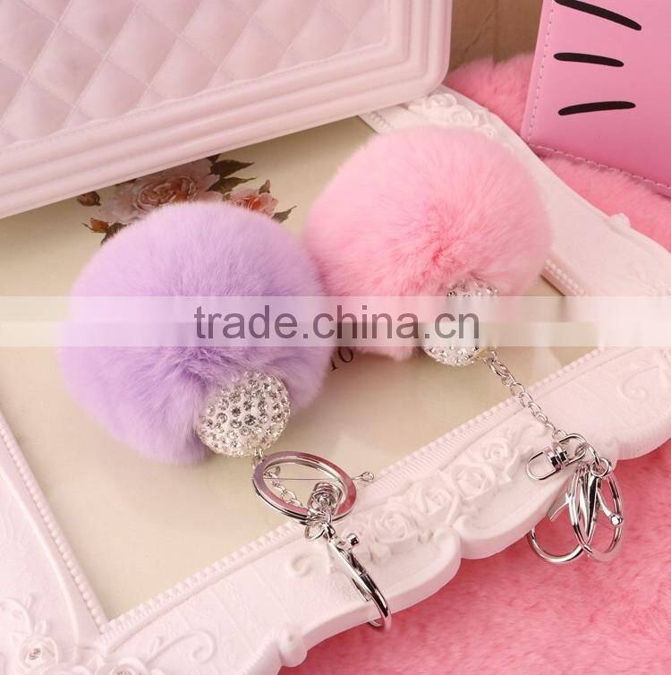 Keyring Pompom keychain Charm Ball Rabbit Fur Ball Genuine Soft Fluffy Key Chain Bag Pendant