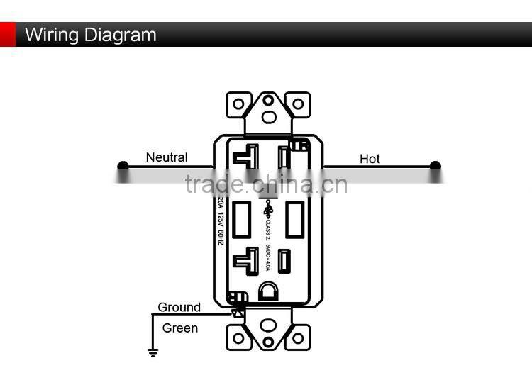 UL CUL listed 120V 20A 60HZ usb plug wall socket with USB charger