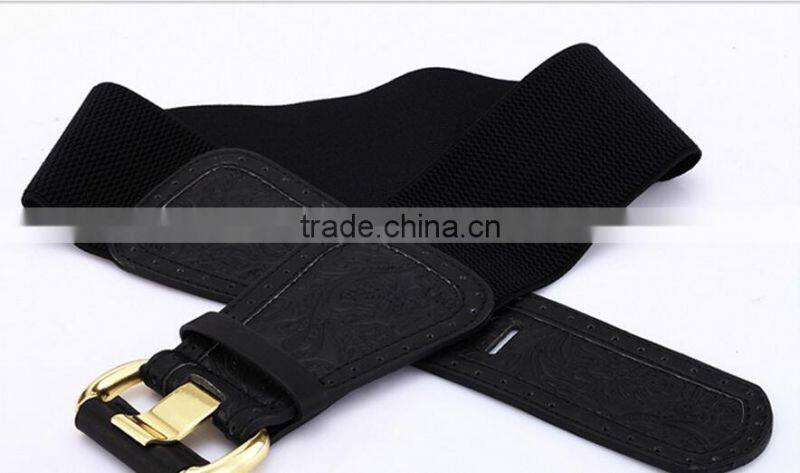 new style ladies and women fashion zinc alloy buckle all-match carved elastic super side waist belt