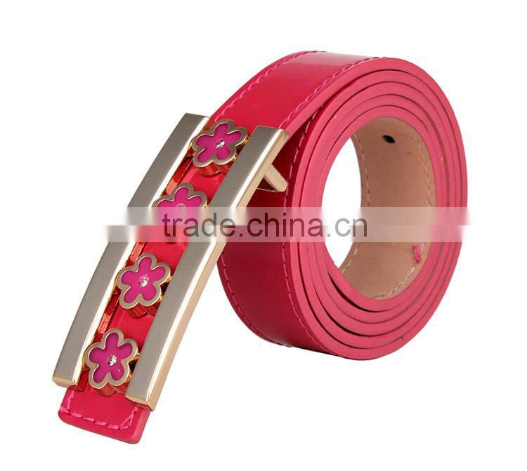 Womens Flower Alloy Buckle Leather Waist Belt