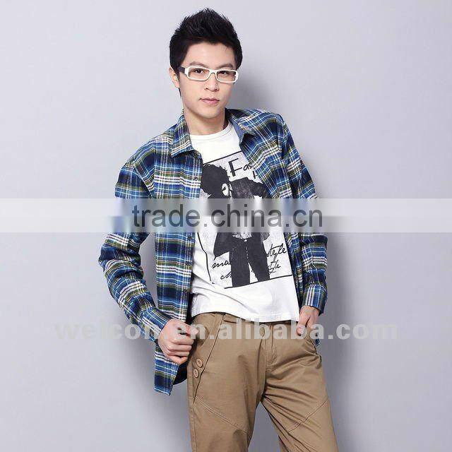 Latest men's 100% cotton long sleeve fashion classic plaid flannel famous brand OEM shirts