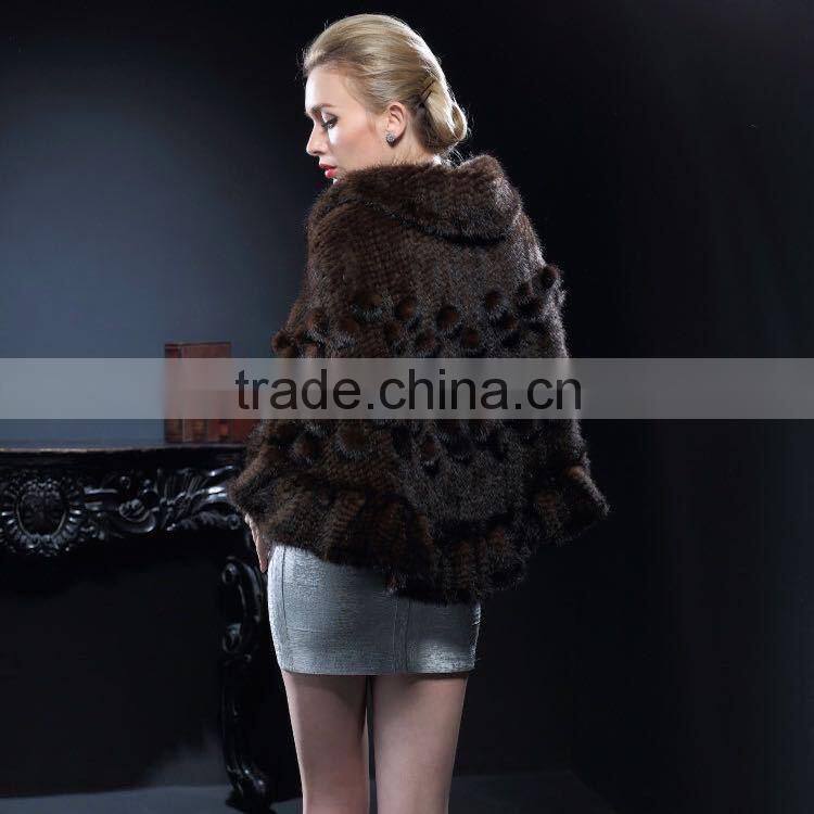 New Design Natural Knitted Mink Fur Poncho for Fashion Girls with Cheap Price