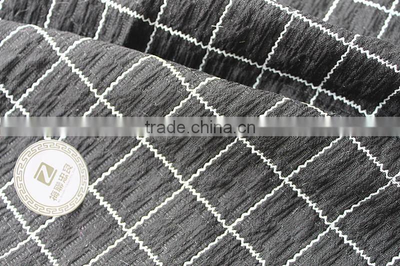 Jacquard fabric grid style cotton crepe