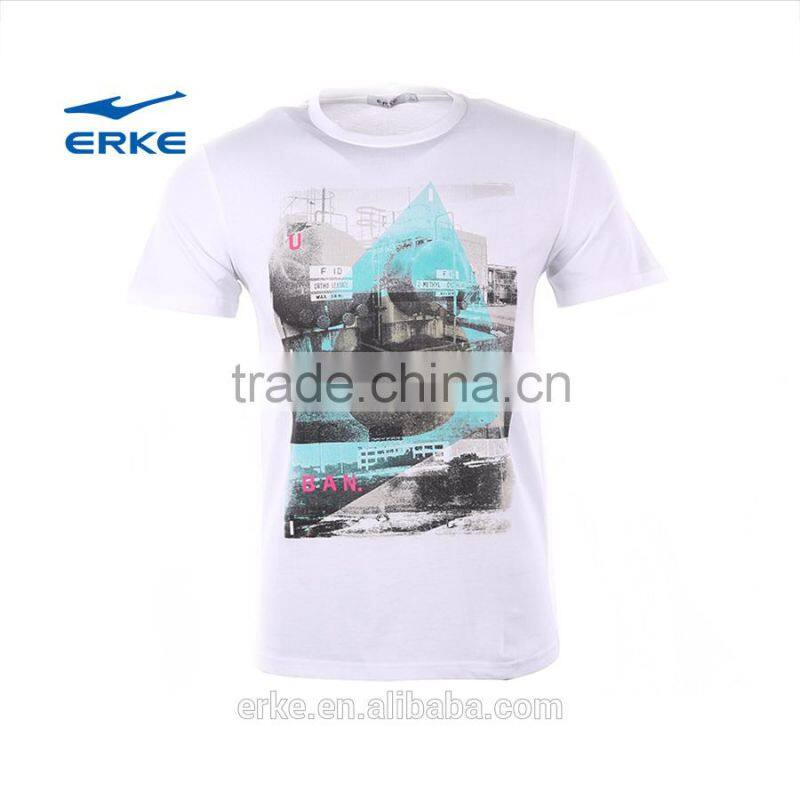 ERKE 100% cotton mens summer comfortable round neck sports short sleeve t shirt with fasion printing cheap wholesale
