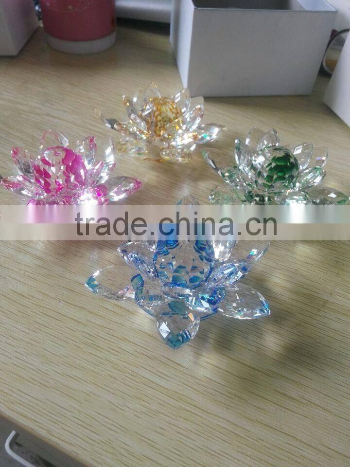 Crystal Clear Glass Lotus Flower With Candle Holder For Decoration