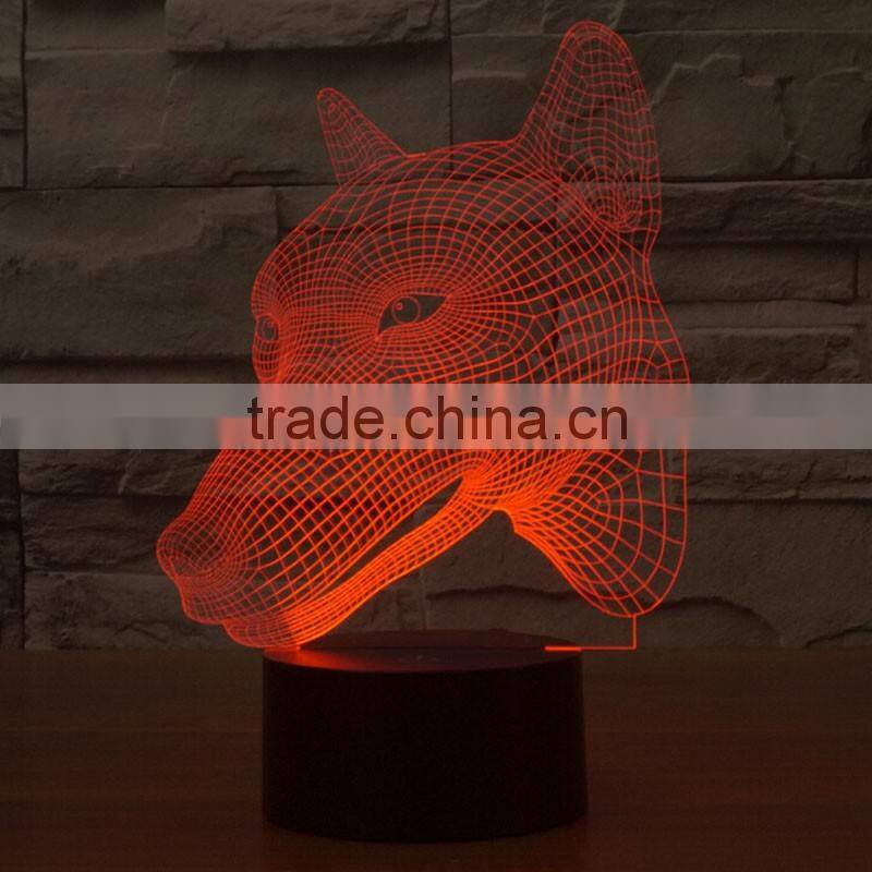 Creative Vision 3D Dog Head Shaped LED 7 Colors Flashing Touch Control Acrylic Night Light