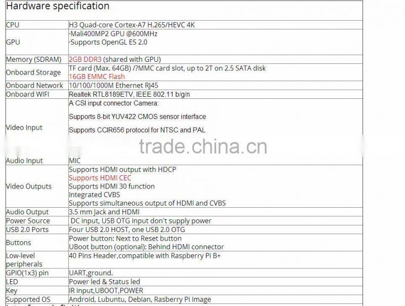 Orange Pi Plus 2 H3 Quad Core 1.6GHZ 2GB RAM 4K Open-source development board beyond raspberry pi 2