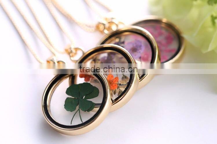 Beautiful real flower necklace for women gold chain glass bottle wishing pendant Plant specimens fancy necklace