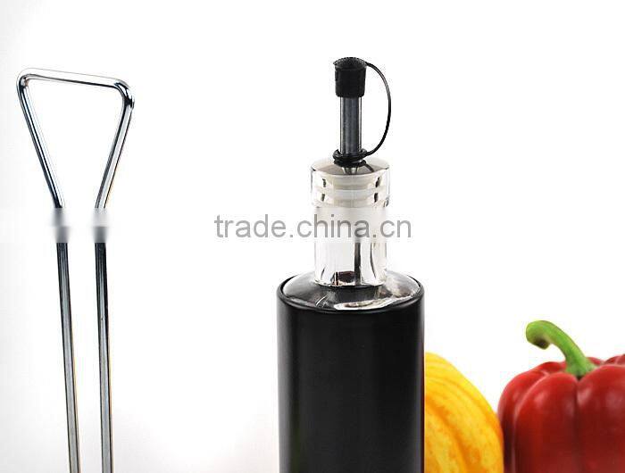 Round olive oil and vinegar bottle with coating and base