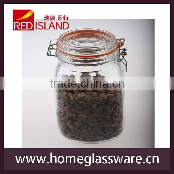 wholesale clear flip lid food storage jar with swing top