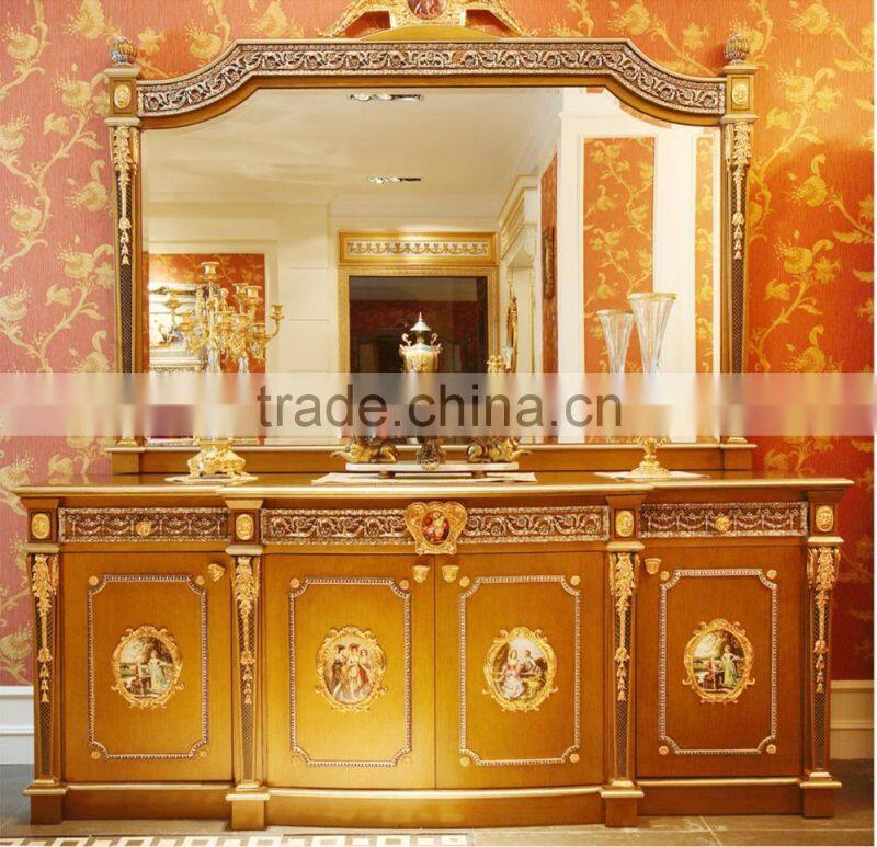 Luxury French Louis XV Style Golden Stuy Room Bookcase/ Palace Fancy Wood Carved Display Cabinet/ Antique Glass Showcase