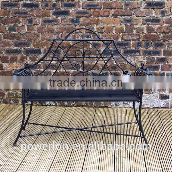 Ornate Steel Garden Bench Swirly Black Design