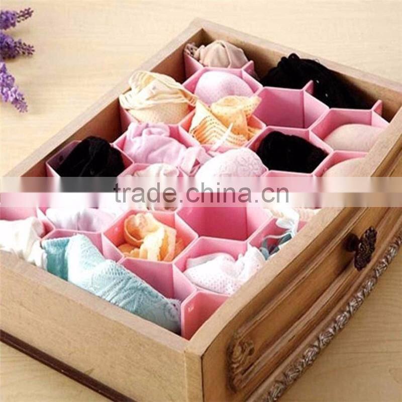 cy272 Cute Pink Plastic Honeycomb Shape Cellular Sorting Grid Drawer Clothing Organizer Storage Box Container for Clothes