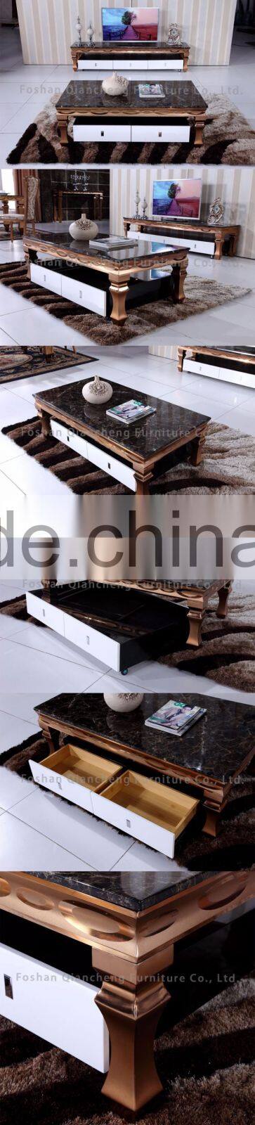 high quality coffee table with mirror rose stainless steel frame 874-1#