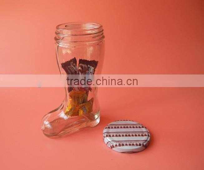 irregular shaped boots shaped glass stash jar with screw lid