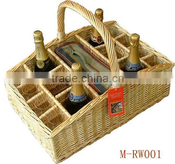 Wicker wine bottle gift basket with grid (factory supplier)
