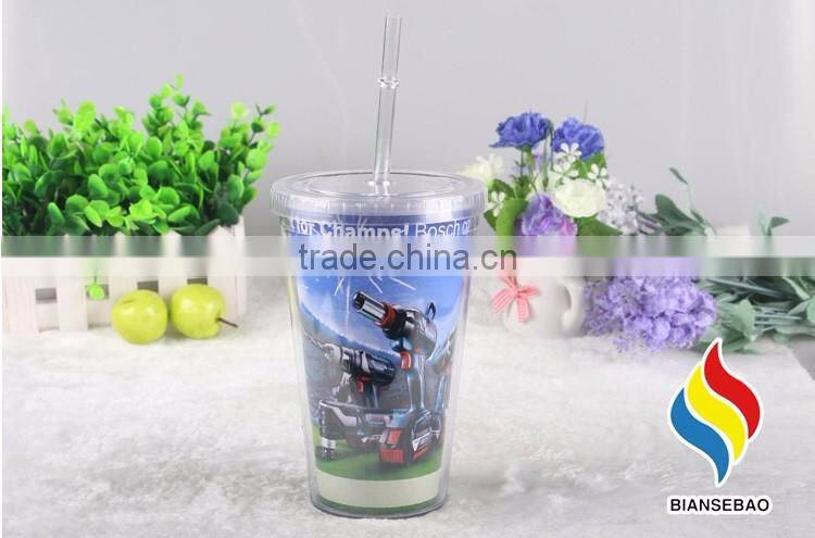 double wall plastic mug insert paper with straw