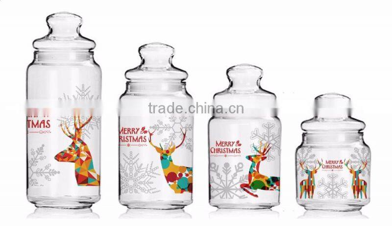 200ml 2000ml christmas deer printing glass storage jar food bottle coffe jar cookie jar sweet bottle